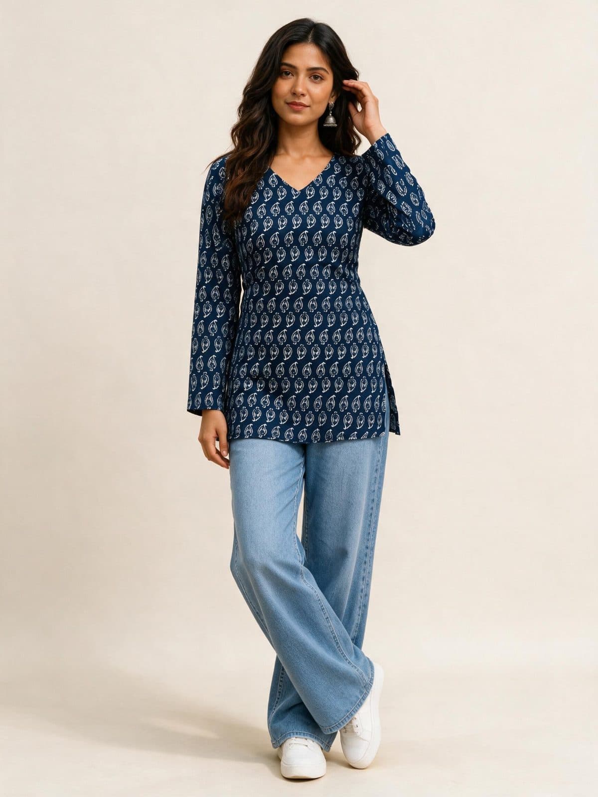 Paisley Print V-Neck Short Kurti