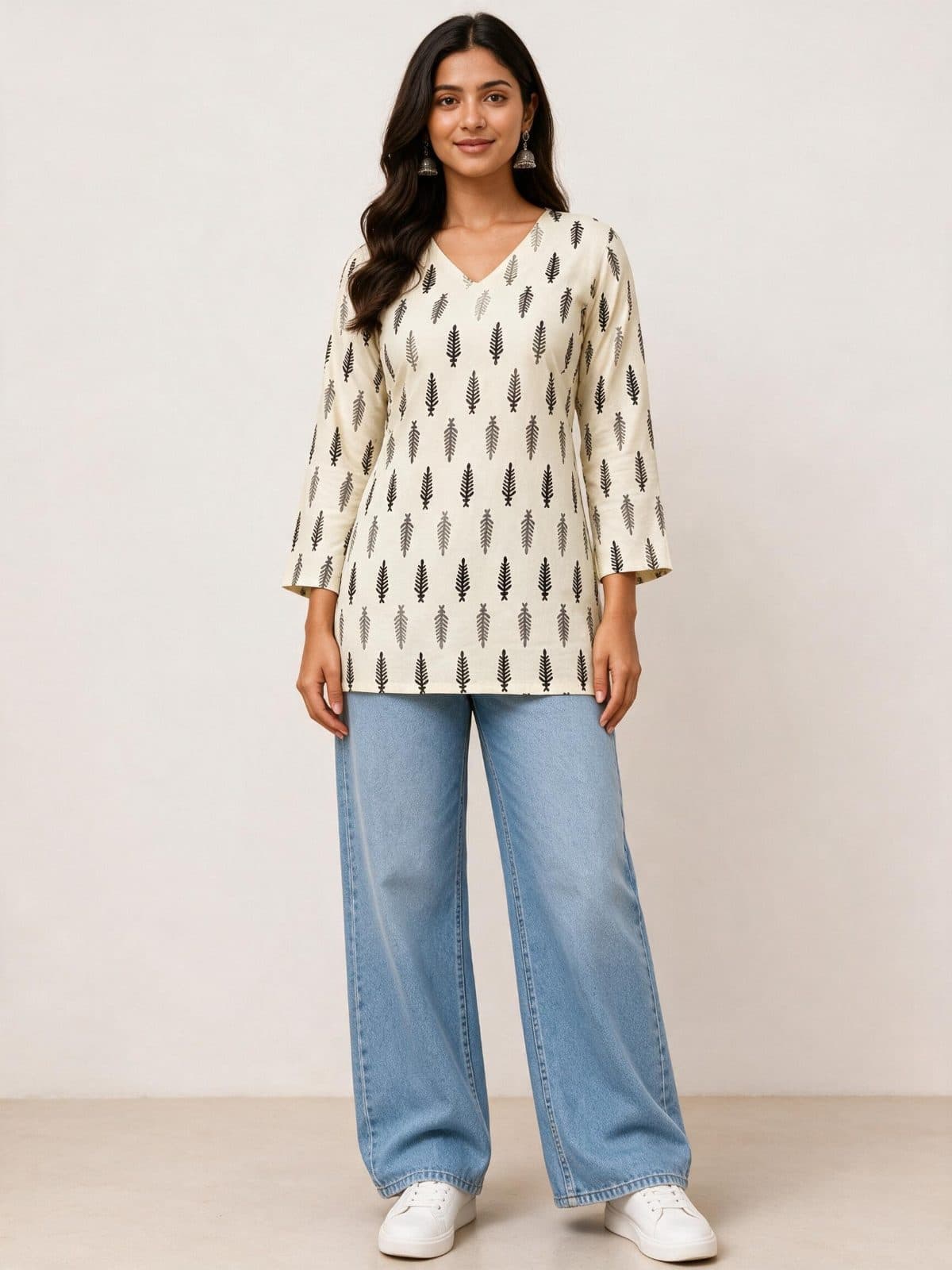 Fern Print V-Neck Short Kurti