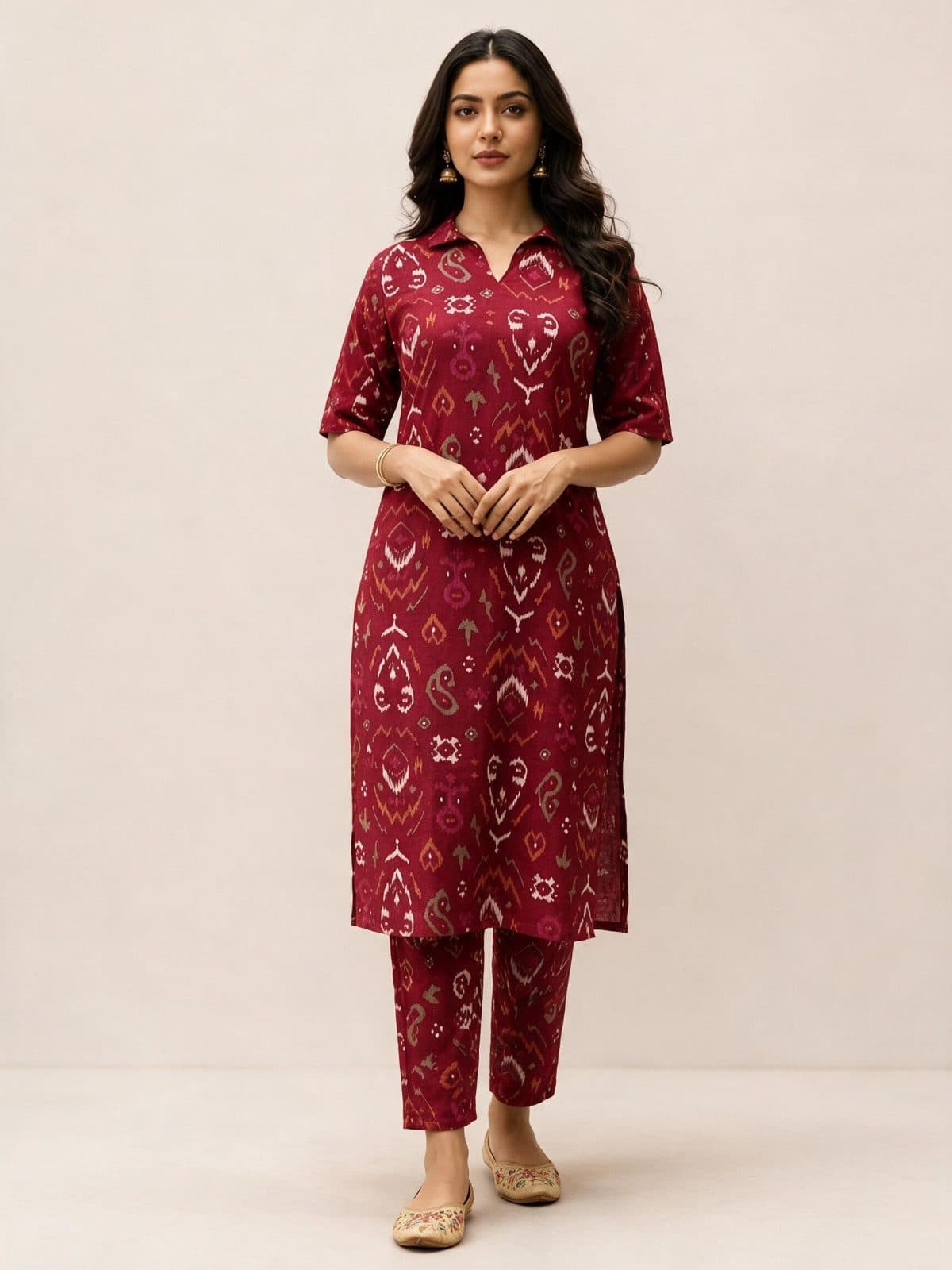 Ikat Print Collared Kurta Co-ord Set