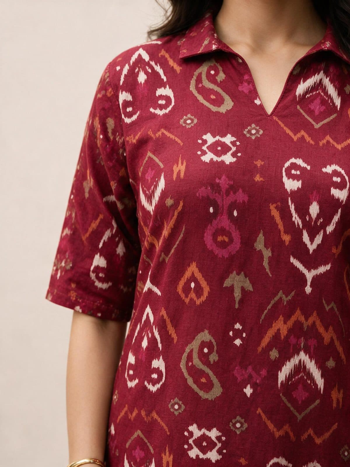 Ikat Print Collared Kurta Co-ord Set