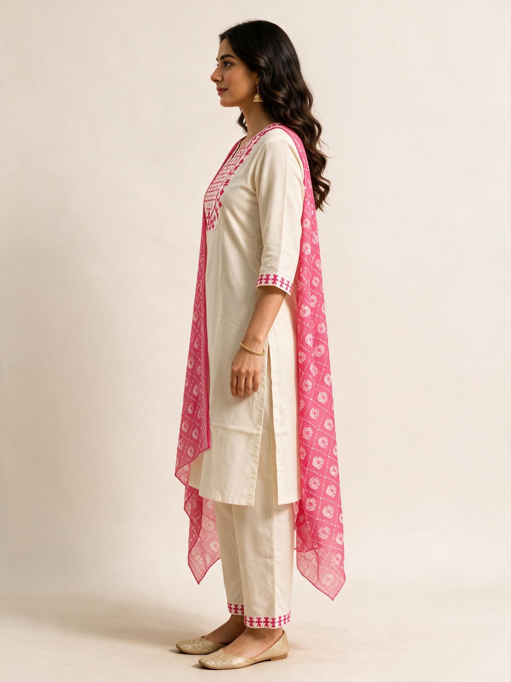 Embroidered Kurta Set with Printed Dupatta