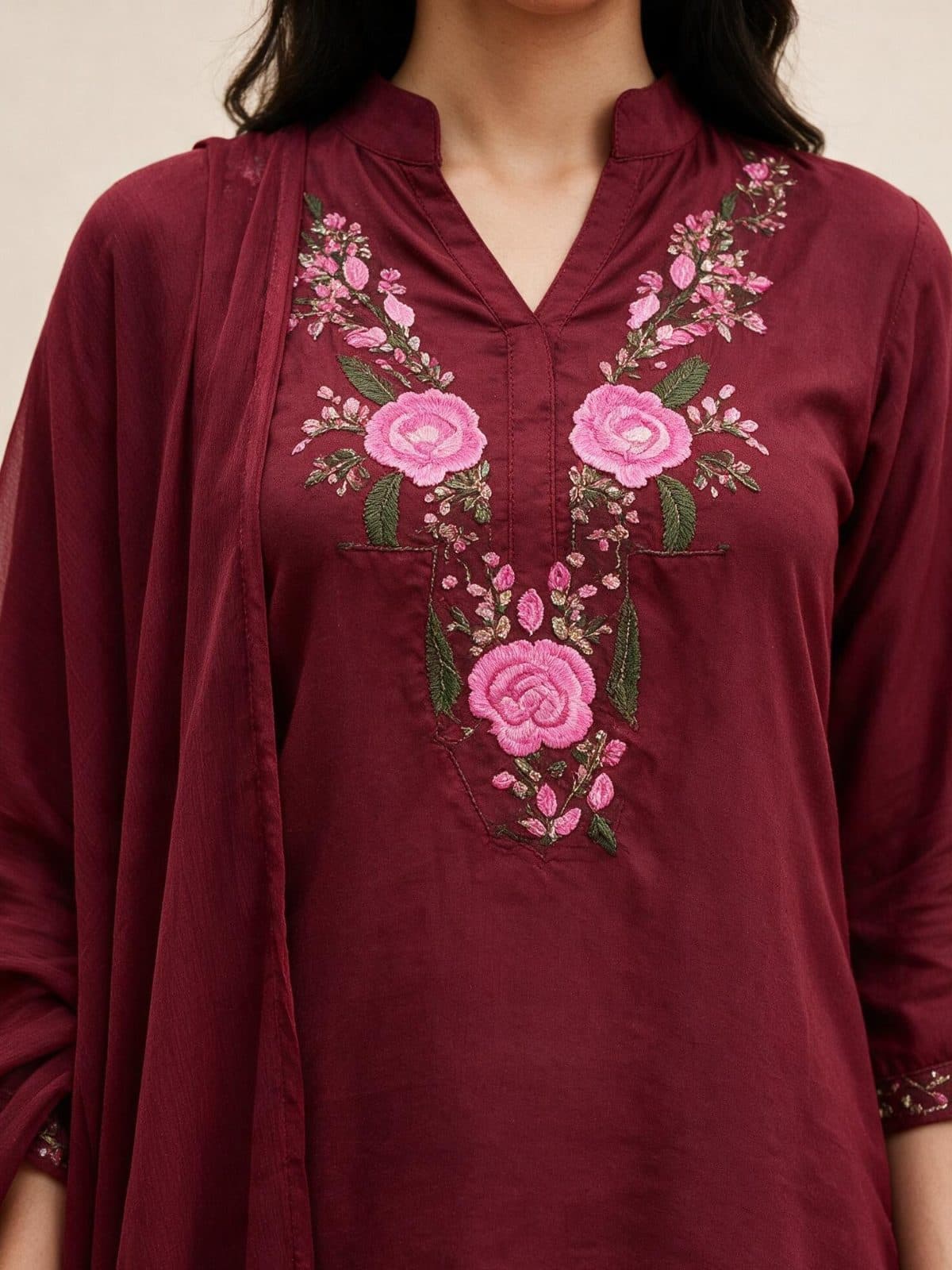 Floral Embroidered Kurta Set with Sheer Dupatta