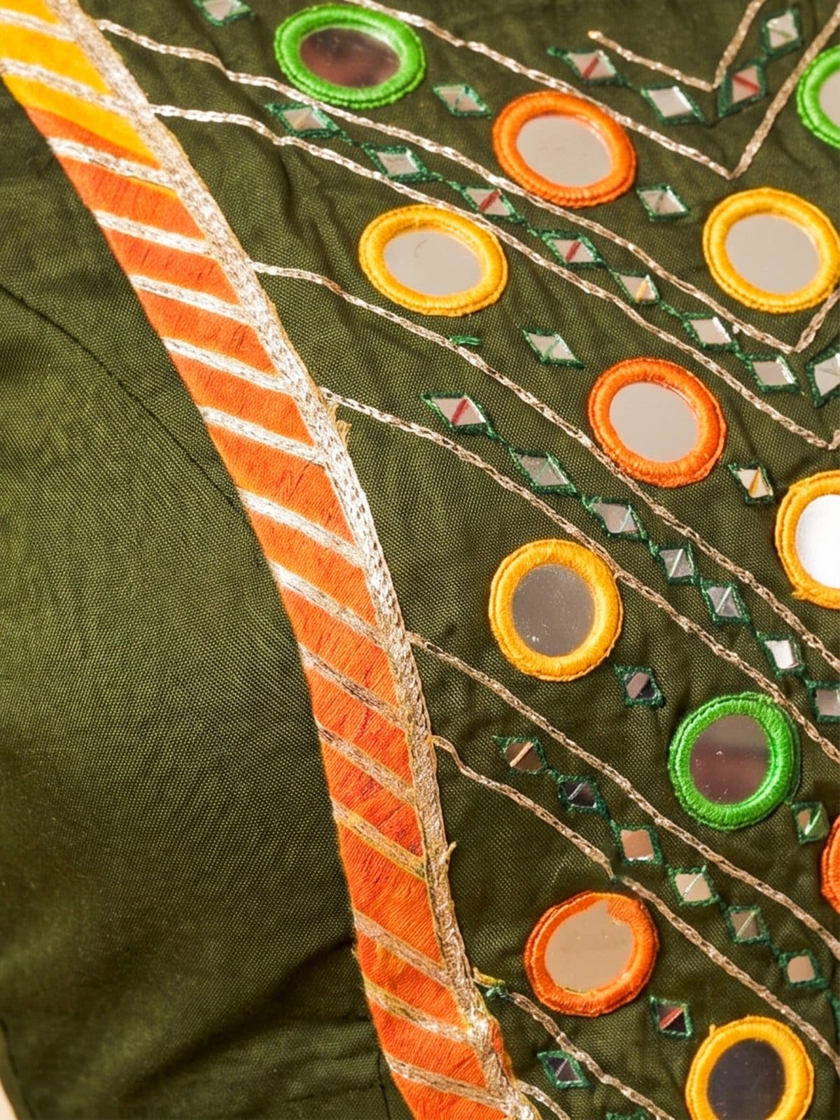 Traditional Olive Green Mirror Work Navratri Blouse