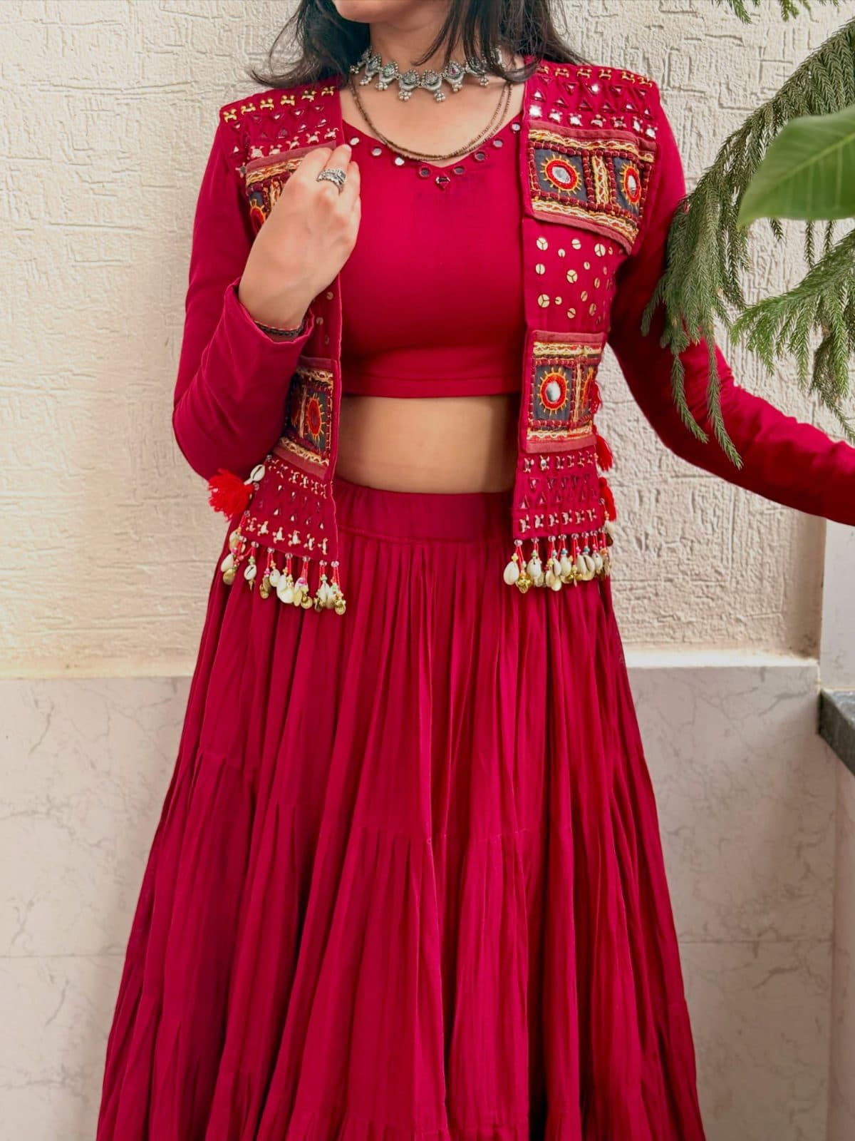 Indo-Western Lehenga with Embroidered Mirror Work Koti Deep