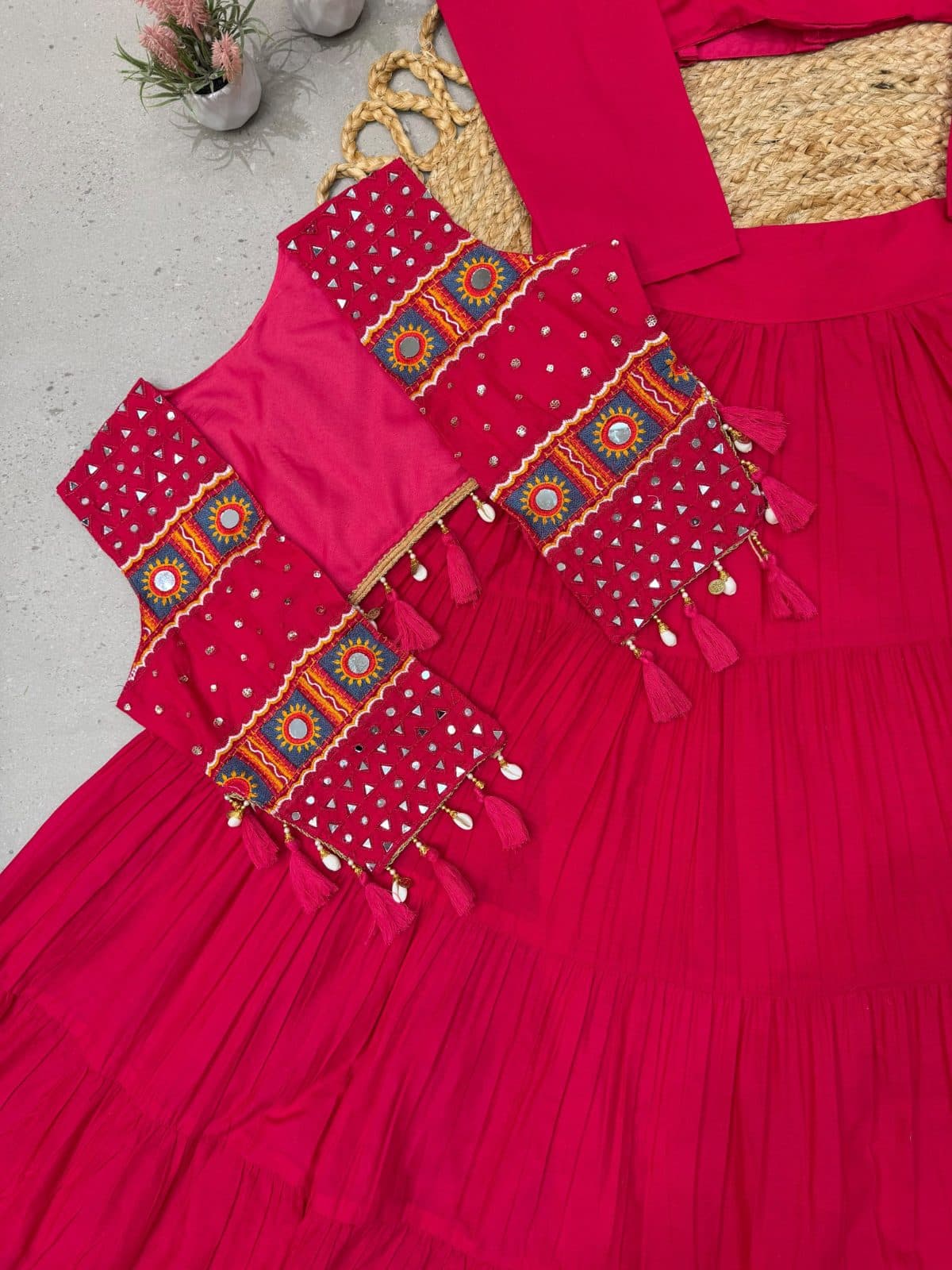 Indo-Western Lehenga with Embroidered Mirror Work Koti Deep