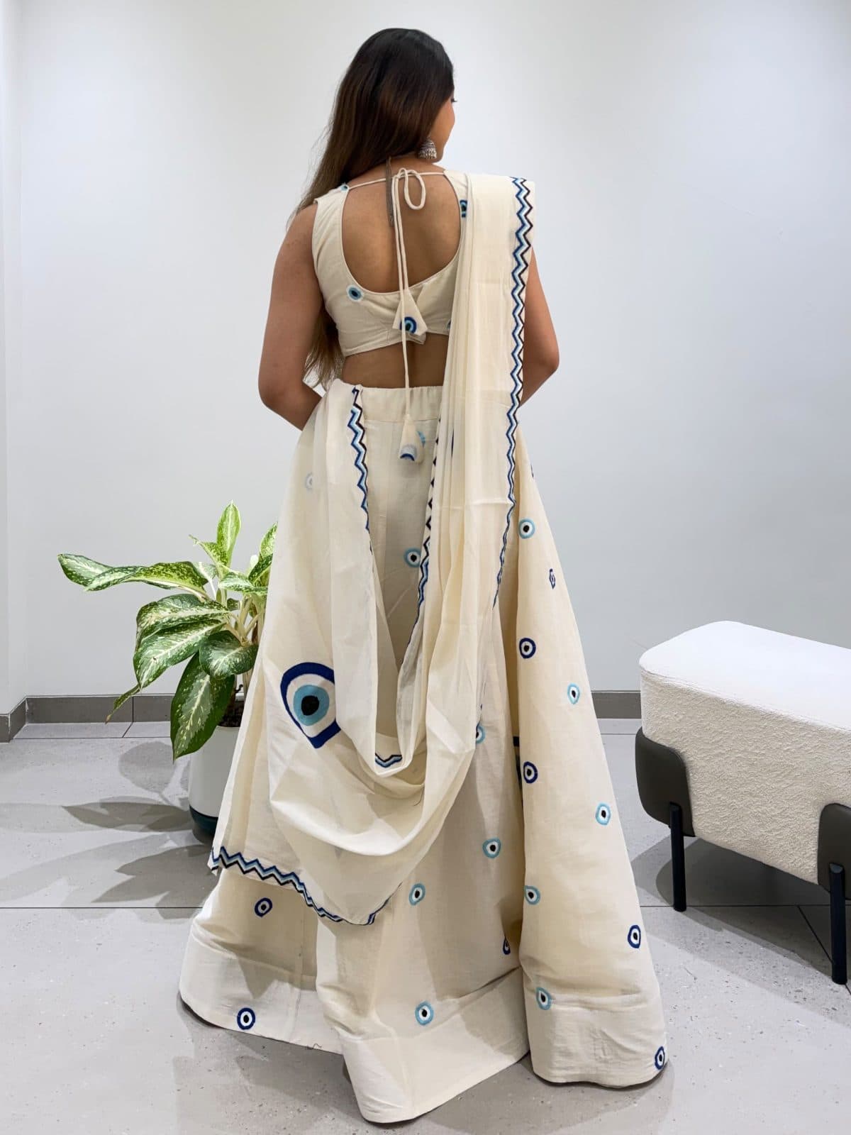 Off-White Evil Eye Motif Lehenga Set